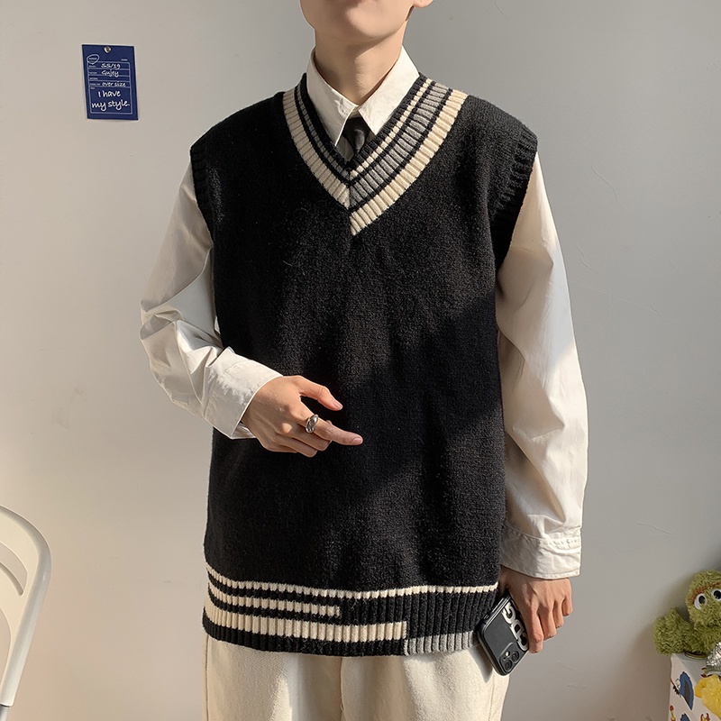 Đồ bộ nam Áo Sweater Dệt Kim Không Tay Cổ Chữ V Phong Cách Hàn Quốc Hợp Thời Trang Dành Cho Nam / Size M-2Xl