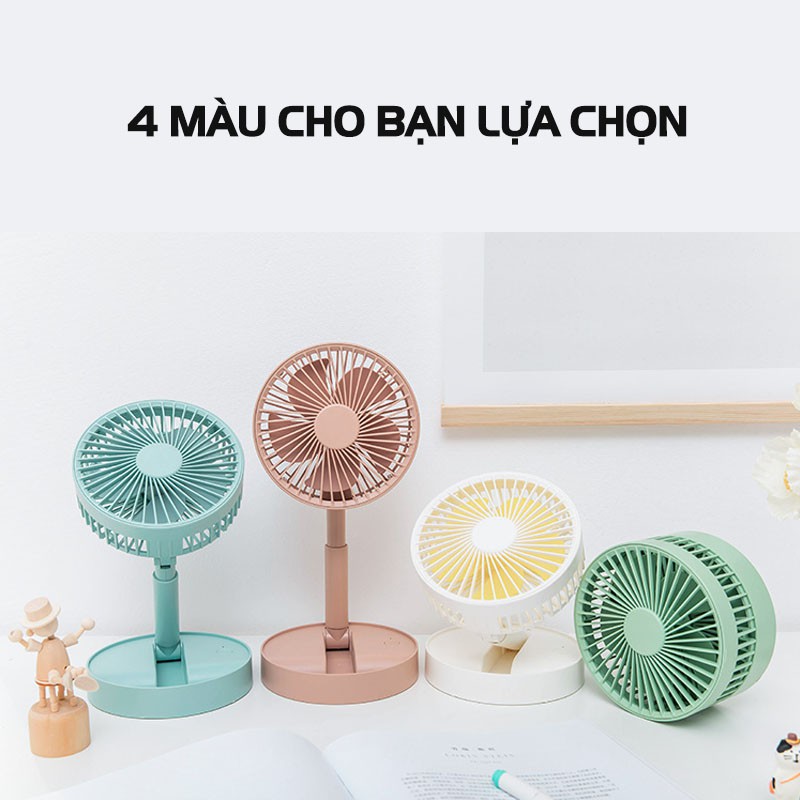 [LOẠI 1] Quạt Mini Để Bàn - Quạt Tích Điện Gấp Gọn Điều Chỉnh Xoay 180 Độ - Pin 1200mAh, 3 Tốc Độ Gió, Cổng Sạc USB