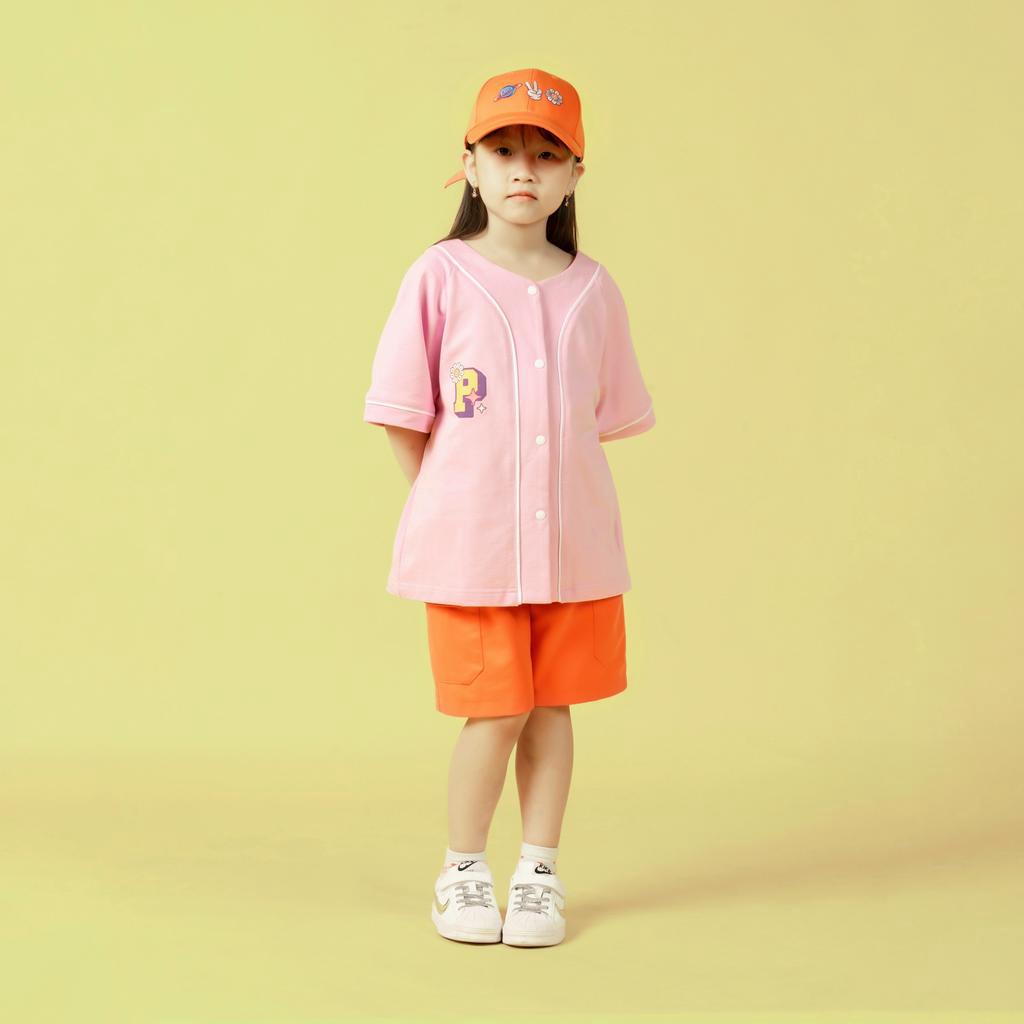 Quần áo trẻ em, Áo sơ mi bóng chày Pumpkid cho bé trai và bé gái cộc tay chất cotton