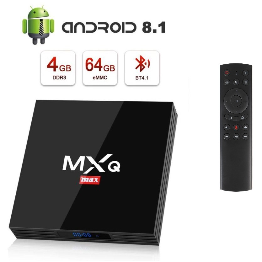 Android tivi box MXQ MAX 4gb + 32gb + khiển G20 ( chuột analog + giọng nói)
