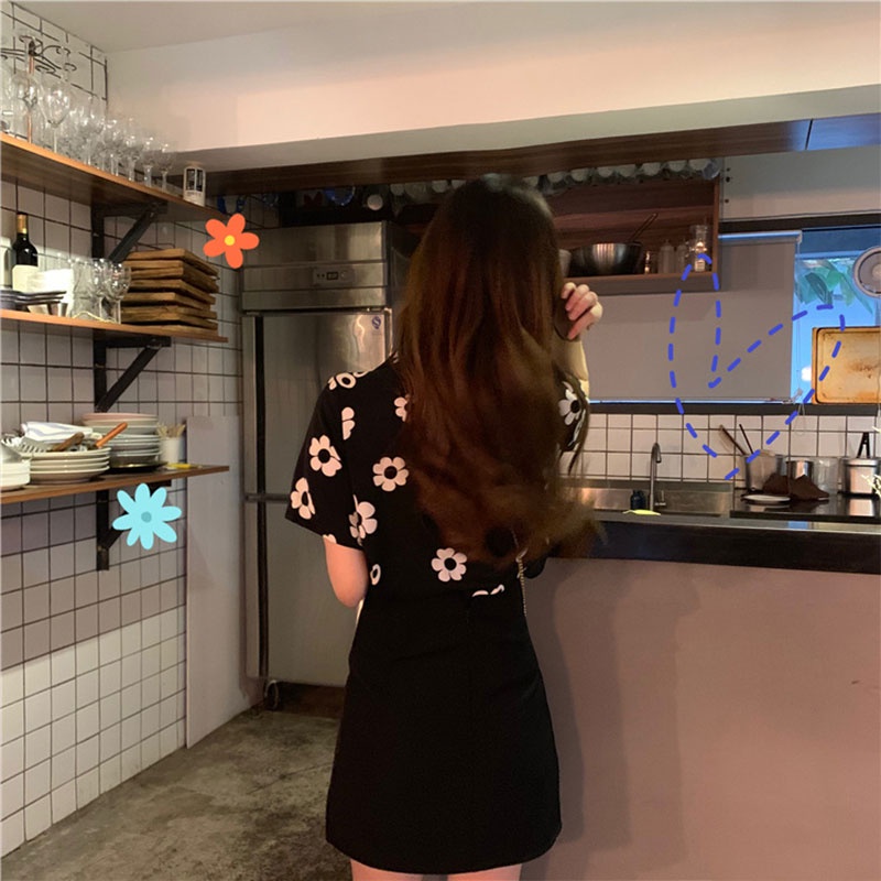 Áo sơ mi Xin LAN YA SHE tay ngắn dáng rộng in họa tiết hoa cúc phong cách Hàn Quốc thời trang xinh xắn cho nữ