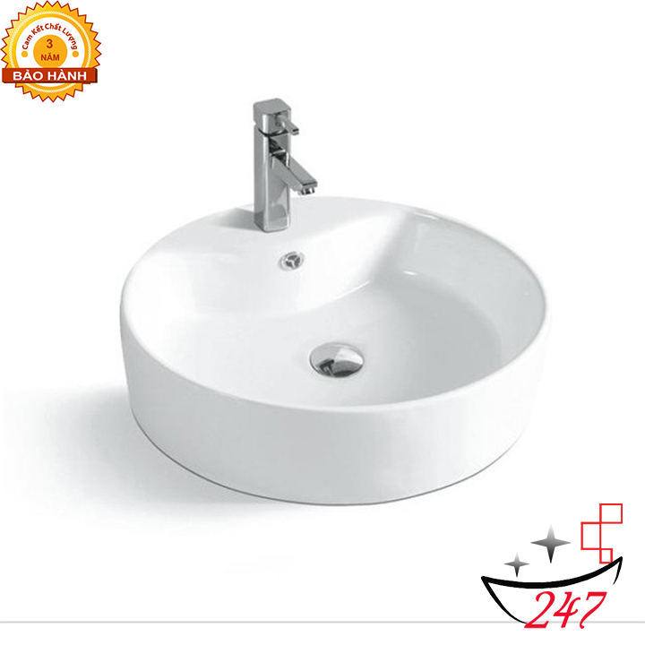 Chậu rửa mặt lavabo  tròn trắng chất liệu men sứ chống bẩn cao cấp .