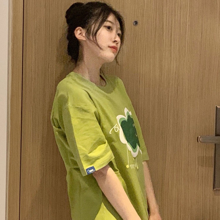 Muối loạt phim hoạt hình cừu in áo thun ngắn tay của phụ nữ năm 2021 mới mùa hè quốc triều dễ thương sinh viên lỏng lẻo