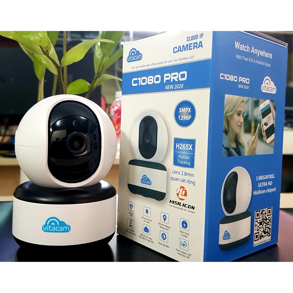 Camera Wifi 3MP Vitacam C1080 Pro -2020 Thẻ 32GB IP Đàm thoại 2 Chiều- Hàng Chính Hãng