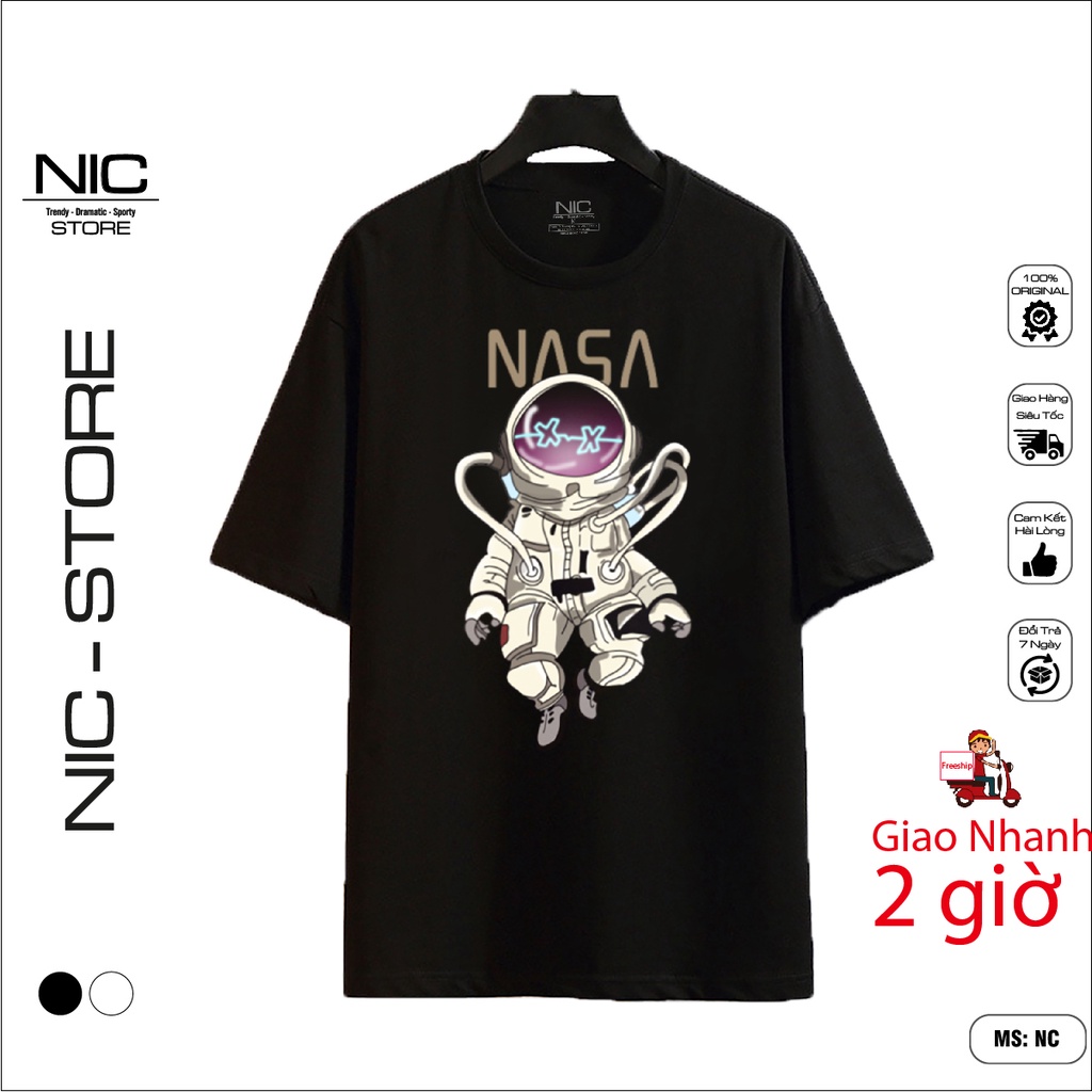 Áo phông tay lỡ  form dáng rộng Nasa phi hành gia chất cotton unisex phong cách streetwear.