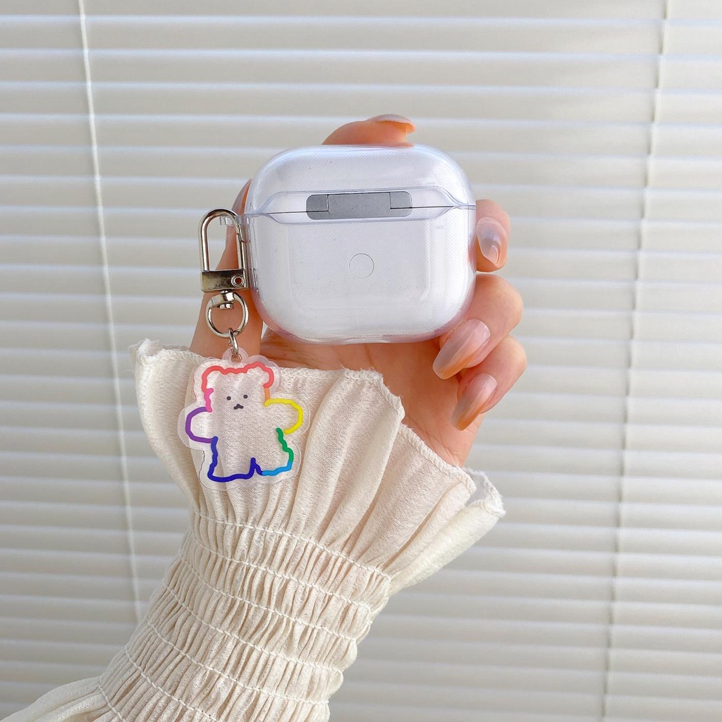 Vỏ Bảo Vệ Hộp Sạc Tai nghe không dây AirPods 1 2 pro 3 2021 gen3 Bằng Silicon Tpu Mềm Họa Tiết Gấu Cầu Vồng Hoạt Hình