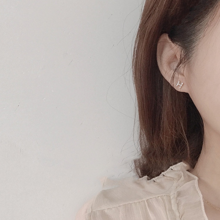 Bông Tai Chữ H Đính Đá Zircon Phong Cách Hàn Quốc Thanh Lịch Cho Nữ