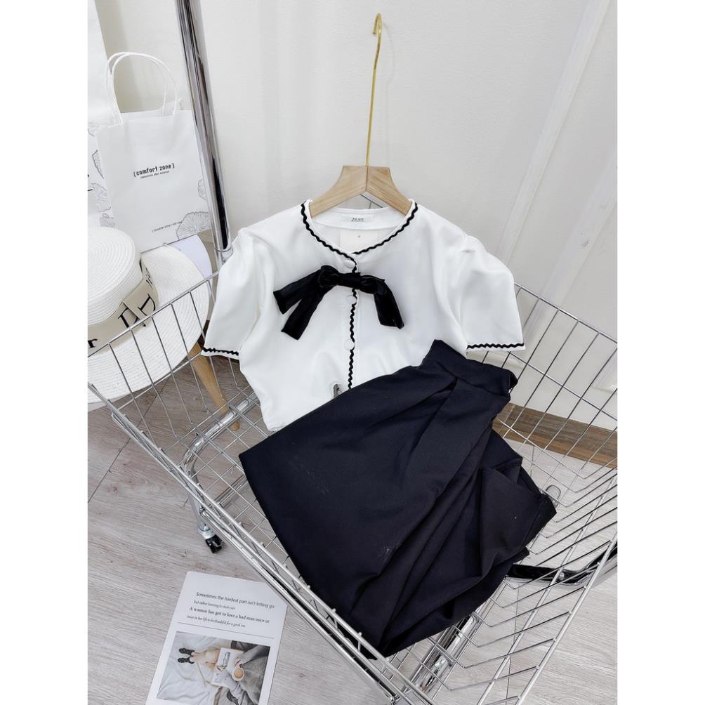 [ 𝐅𝐑𝐄𝐄 𝐒𝐇𝐈𝐏 ]  SÉT SƠ MI NƠ CHÂN VÁY TAY BỒNG VIỀN MÍ TIỂU THƯ