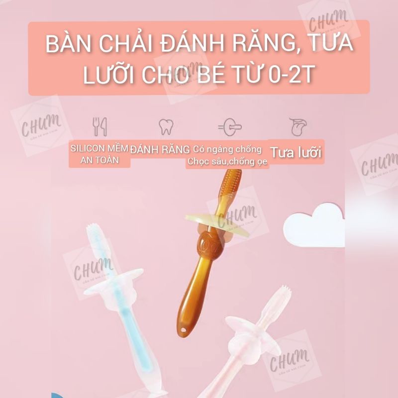 Bàn chải silicon đánh răng, tưa lưỡi cho bé từ 0-2 tuổi