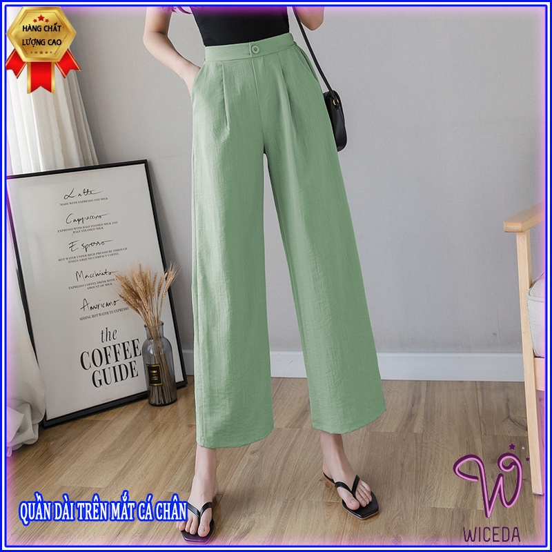 Quần ống rộng suông dài,quần culottes đũi nữ chất nhẹ thoáng mát  4 màu đen be trắng xanh ngọc WICEDA QD520.