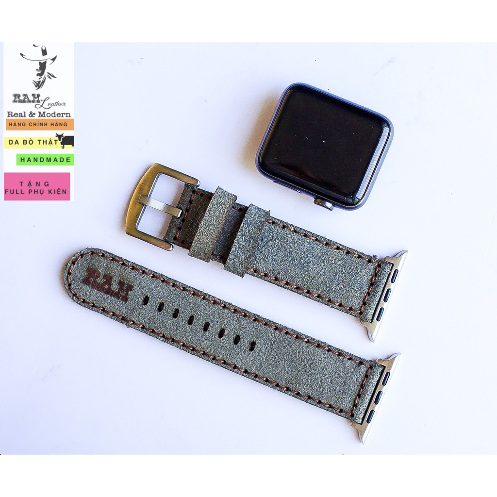 Dây đồng hồ Apple Watch , Iwatch , Iphone Watch Da Bò Lộn Xám Chính Hãng RAM Leather Bauhaus Design  Bền Đẹp