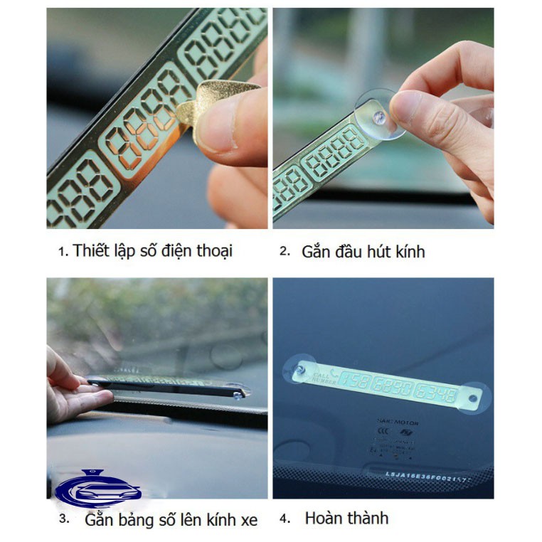 Bảng ghi số điện thoại xe ô tô BestCare gắn kính có phản quang loại tốt, băng kim loại có 2 giác hút cố định vào kính