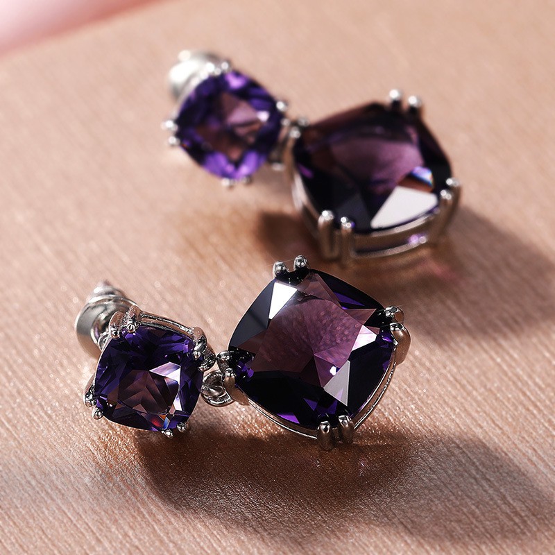 Bông Tai Đính Đá Zircon Tím Hình Vuông