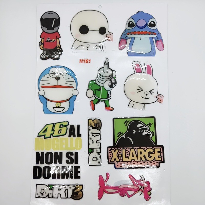 Decal tem nổi tổng hợp nhân vật hoạt hình Doraemon, Báo hồng, Stitch, Thỏ trắng....
