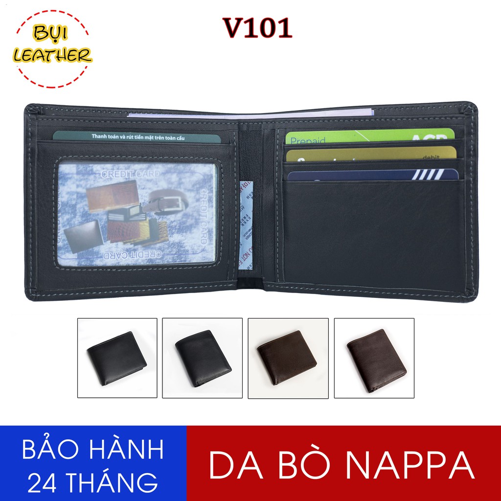 [Mã FASHIONHOTMA hoàn 15 % đơn 150k] Ví da bò nam cao cấp-da bò Nappa V101-Da thật-BH 24tháng-Full hộp (CÓ VIDEO)