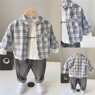 New Summer Boys' New Summer Fashion Blue Stripe Pattern Long Sleeve Shirts For Boys 2021