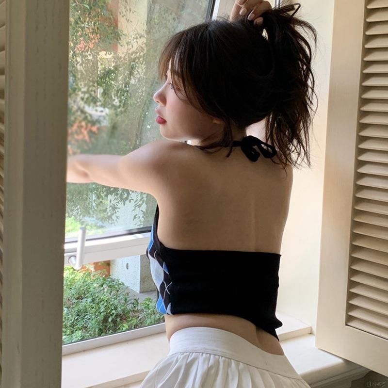 Áo Lửng Hai Dây Họa Tiết Ca Rô Phong Cách Hàn Quốc Dành Cho Nữ