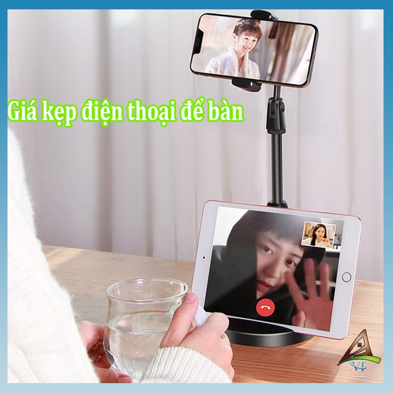 Giá kẹp điện thoại để bàn đa năng xem phim video livestream xoay 360 độ chắc chắn tiện lợi Vatiso GK05