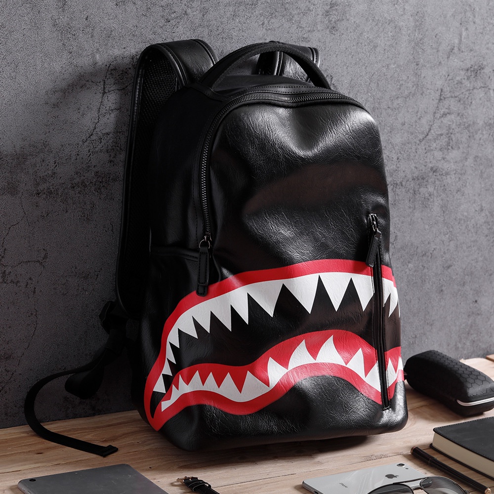 Balo SprayGround Full Black phong cách Bape cá mập, Bape Backpack, Chất liệu da chống nước size 32x40 DuSo