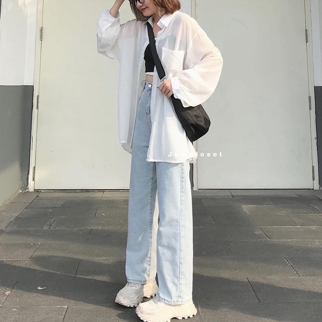 Quần Jean Nữ Dáng Suông Quần Ống Rộng Legi Thiết Kế Basic Dễ Phối Đồ From Thỏa Mái Co Giãn Ulzzang 2672 JEMCLOSET