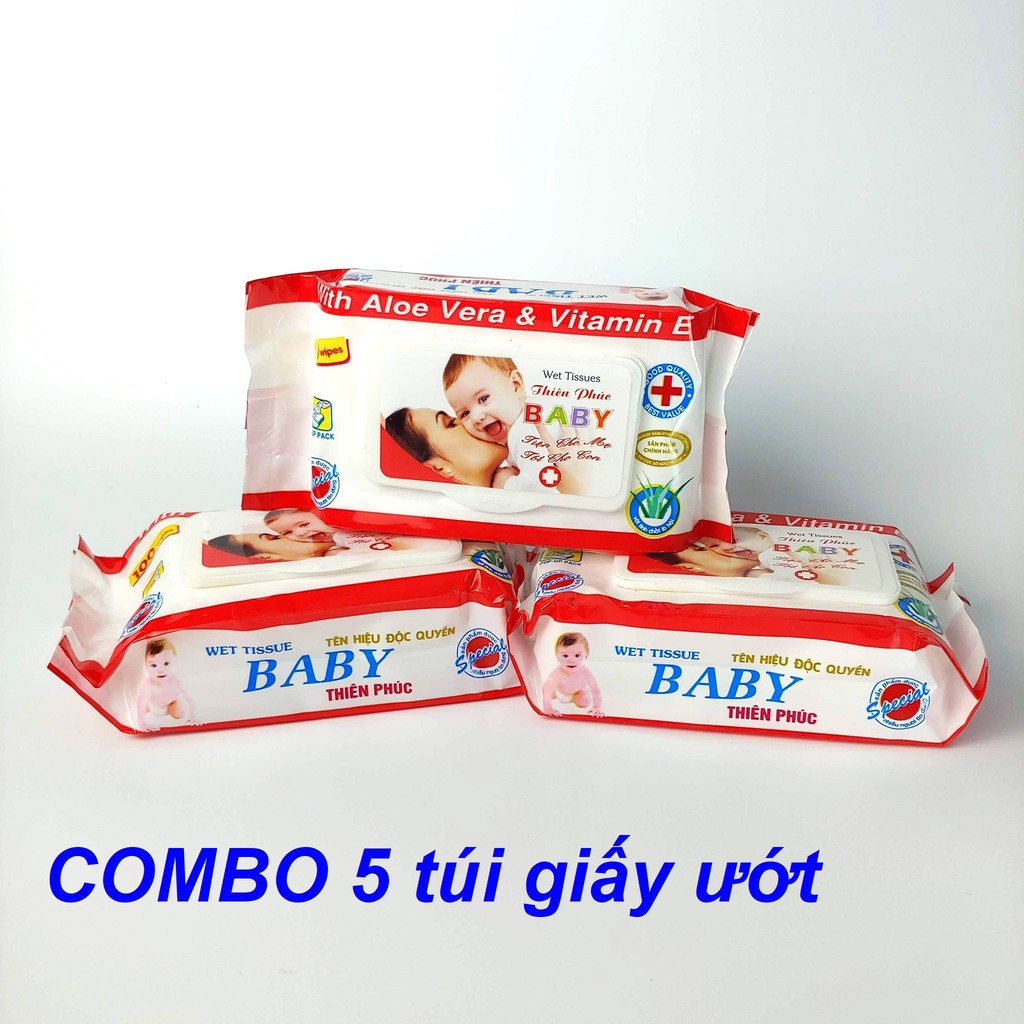 Set 5 túi giấy ướt - túi 100 tờ