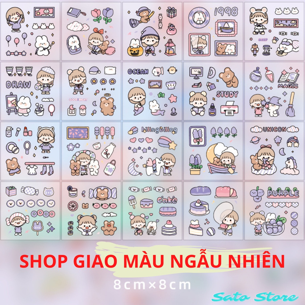 Combo 20 sticker cute hình dán mũ bảo hiểm trang trí điện thoại cô gái dễ thương