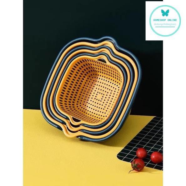 Bộ Rổ Nhựa Kèm Chậu 6 Món Cao Cấp Mới Bộ Sét 6 Chậu Kèm Rổ Dáng Vuông Tiện Lợi