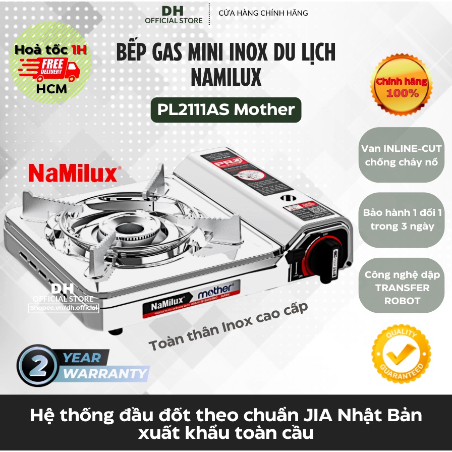 Bếp gas mini Namilux Mother Inox PL2111AS du lịch - Hàng chính hãng