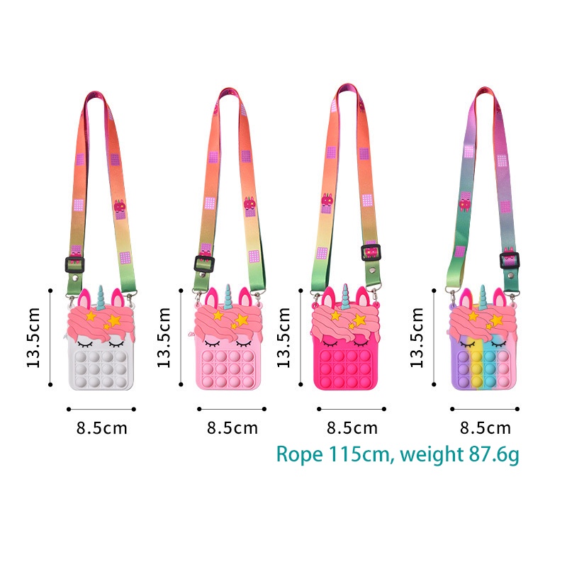 Túi đeo chéo silicon Pop it, túi móc khóa mini Pop it, thương hiệu Mingge, siêu dễ thương