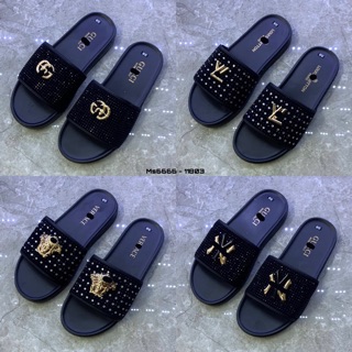 Dép nam đính đá đính logo sắt - Dép quai ngang nam