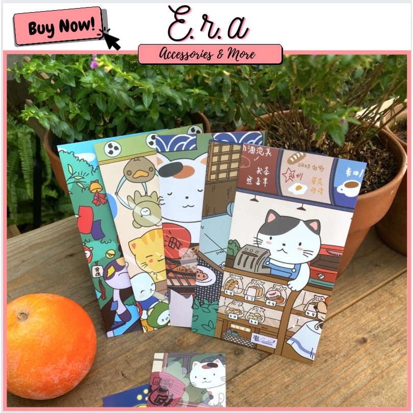 Set 6 Bao Lì Xì kèm 3 Postcard Chúc Mừng Năm Mới ERASHOP- Lì Xì Nhâm Dần, Mèo Chibi Cute Siêu Cute, Rẻ Đẹp, Tết 2022