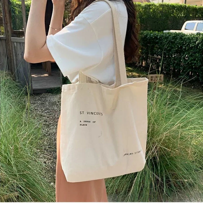 Túi xách vải canvas cỡ lớn in chữ thời trang Harajuku