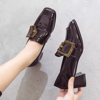 Giày da bóng nữ mũi gót vuông công sở