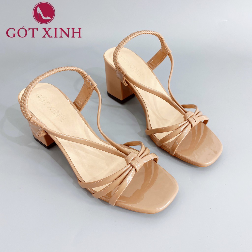 Sandal Cao Gót Gót Xinh GX230 5cm Da Bóng Đế Trụ Vuông