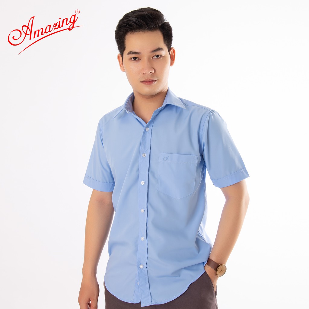 Áo sơ mi nam tay ngắn Amazing, size 50 dến 100kg, form dáng suông, vạt bầu, đường may tỉ mỉ
