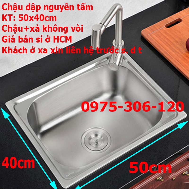 [SIÊU SỈ] Chậu Rửa Chén Bát 100% INOX N38 5040 và Bộ Xả chậu