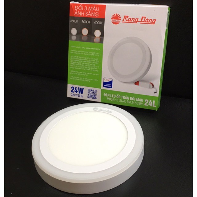 Đèn led ốp trần đổi màu viền Rạng Đông 24w Ø247mm