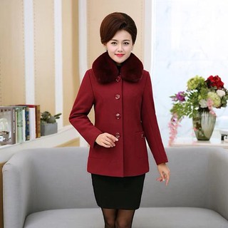 Áo dạ trơn cổ lông trung niên hàng Quảng Châu