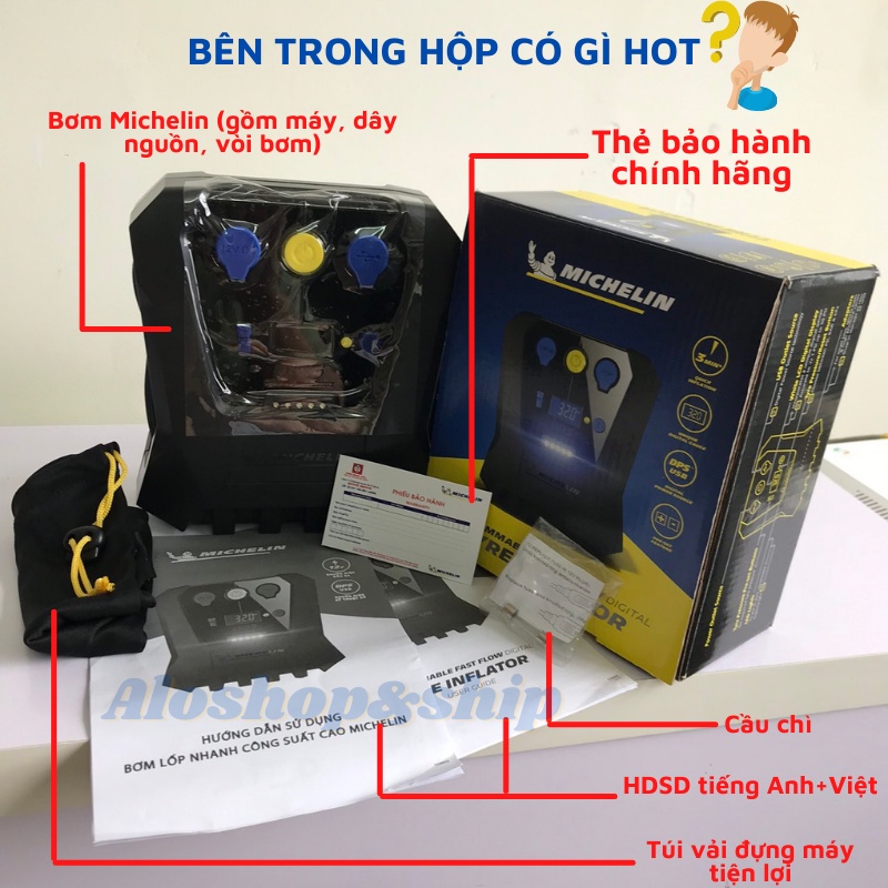 Bơm lốp ô tô tự ngắt mini 12v điện tử chính hãng Michelin 12266