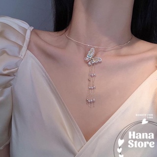 Choker cổ hồ điệp tua rua đính ngọc phong cách sang chảnh, vòng cổ choker kim loại đính đá
