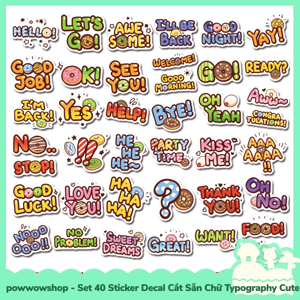 [Sẵn VN - Hỏa Tốc] Set 40 Sticker Mini Decal Dán Trang Trí Vật Dụng Mẫu Chữ Typography Cute Days
