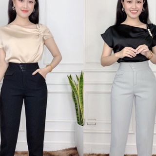 Quần baggy cạp cao vải Vintex dầy dặn đứng dáng