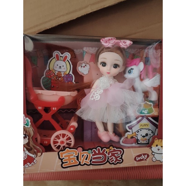 Búp Bê Công Chúa Chibi 3D, elsa Kèm Xe Đẩy, Thú Cưng Cho Bé Gái