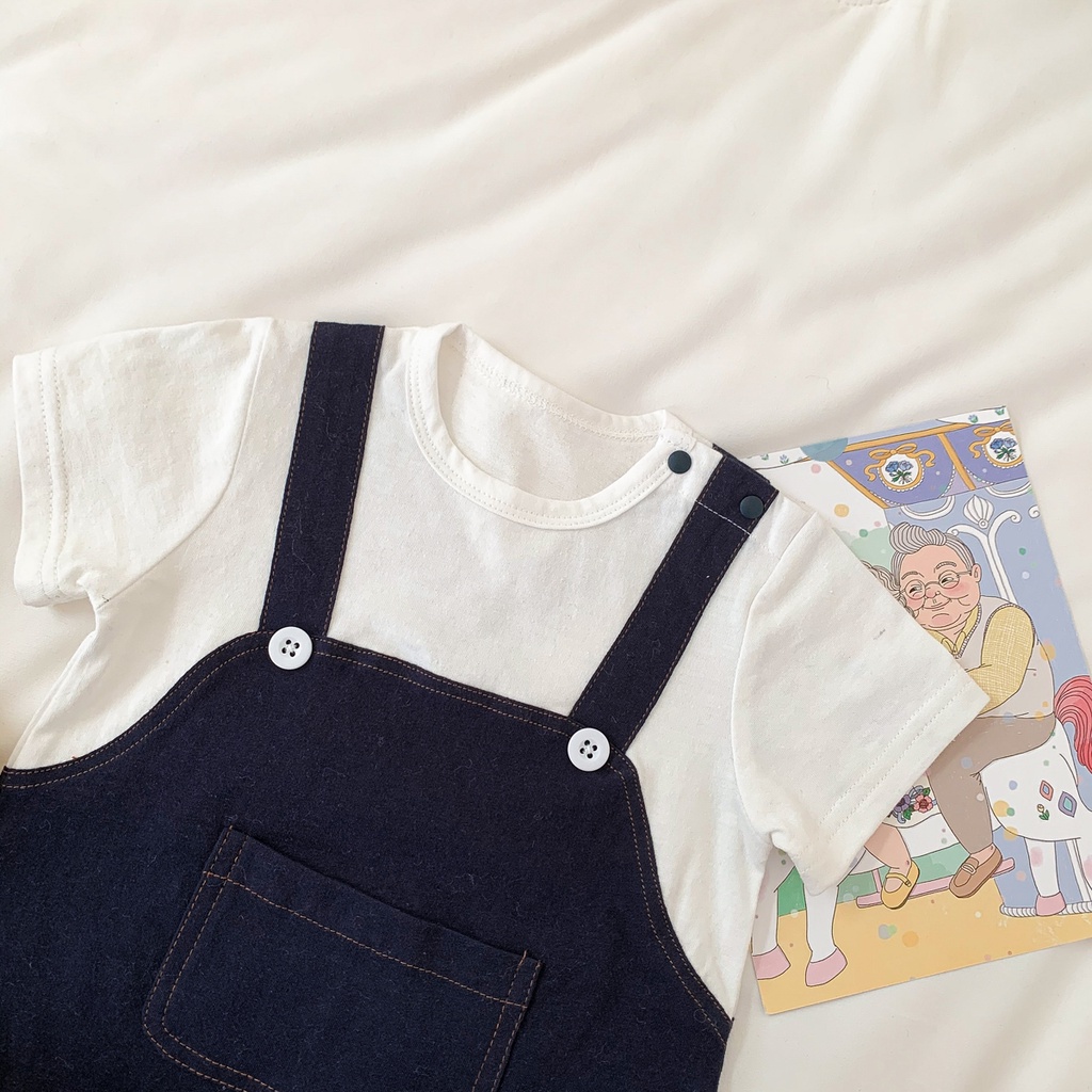 Bộ áo liền quần cotton tay ngắn đáng yêu thời trang dành cho trẻ em