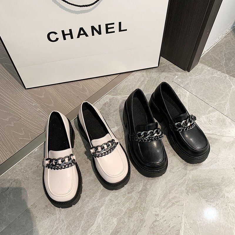 Giày Oxford nữ da lì phối xích