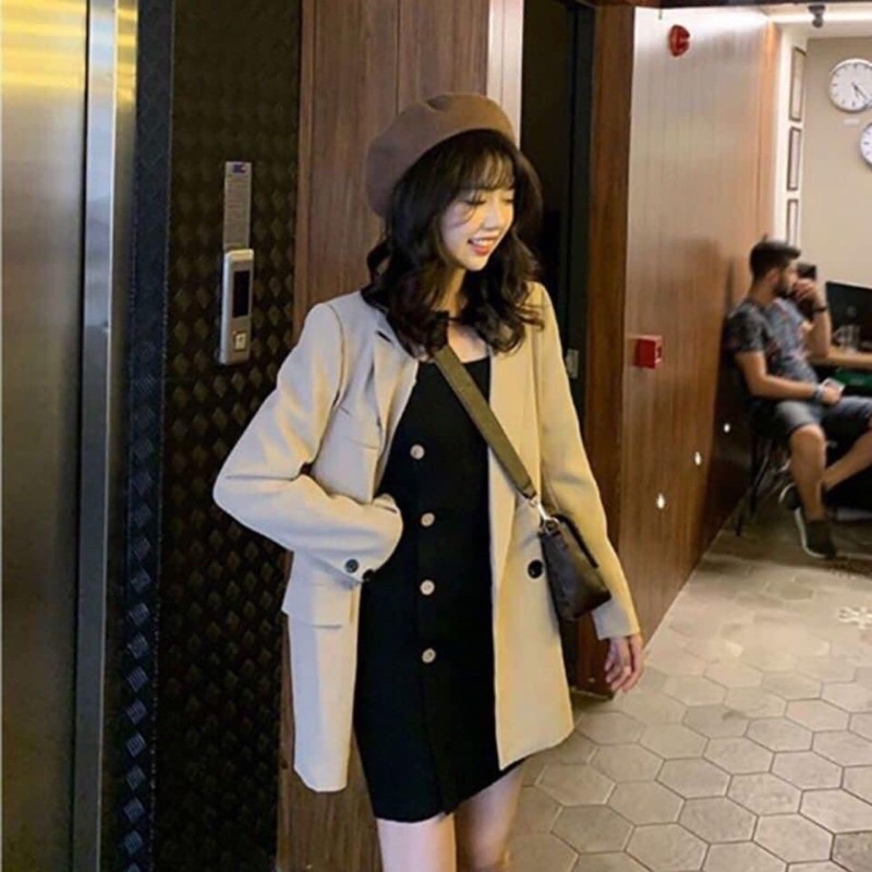 Áo blazer hai lớp áo vest nữ hai màu đen, be form gọn đơn giản sang chảnh eooshop | BigBuy360 - bigbuy360.vn