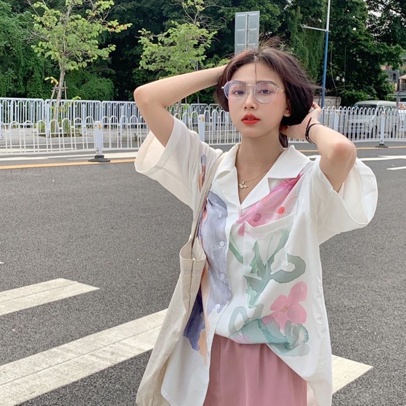 Áo Sơ Mi Tay Ngắn Họa Tiết Màu Nhuộm Thời Trang Cho Nữ