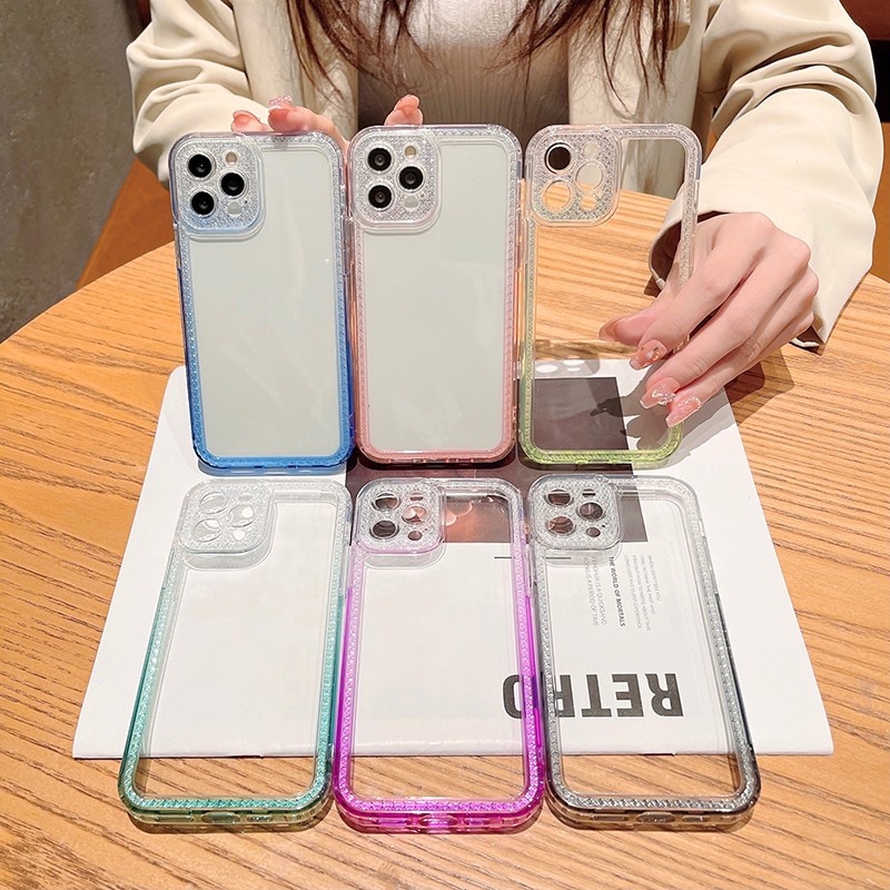 Phù Hợp Ốp Điện Thoại Trong Suốt Chống Sốc Đính Đá Màu Gradient Cho iPhone 13 pro 12 11pro xr xsmax 7 8 plus