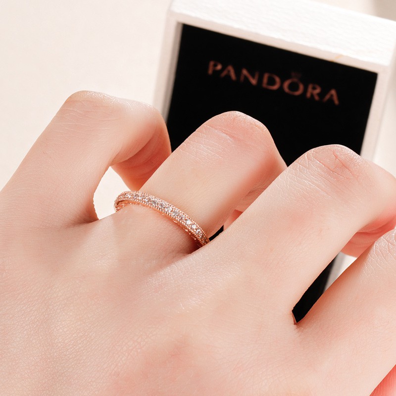 Nhẫn Pandora Pandora Mạ Bạc 925 Thiết Kế Đục Lỗ Thời Trang Cao Cấp Cho Cặp Đôi