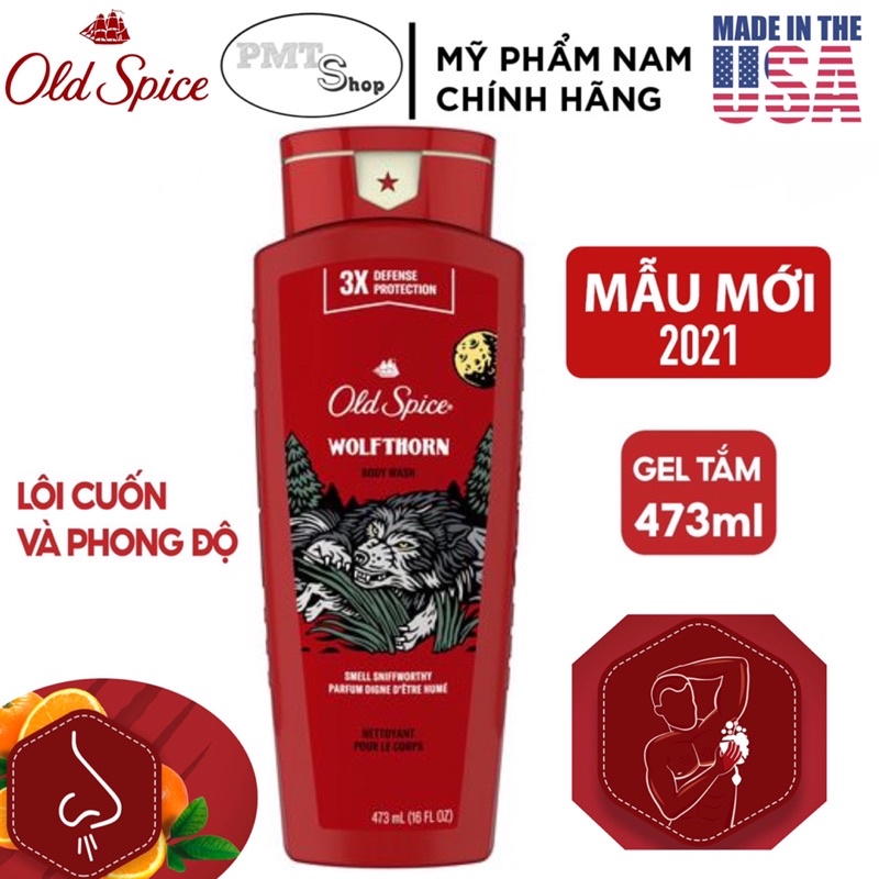 [USA] Sữa tắm nam Gel Old Spice 473ml Timber | Bearglove | Fiji | Wolfthorn | Pure Sport | Tắm gội 2in1 532ml - Mỹ